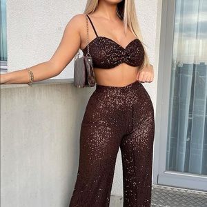 Brown sequin two peice set